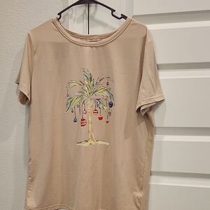Beige T-Shirt with Palm Tree Design